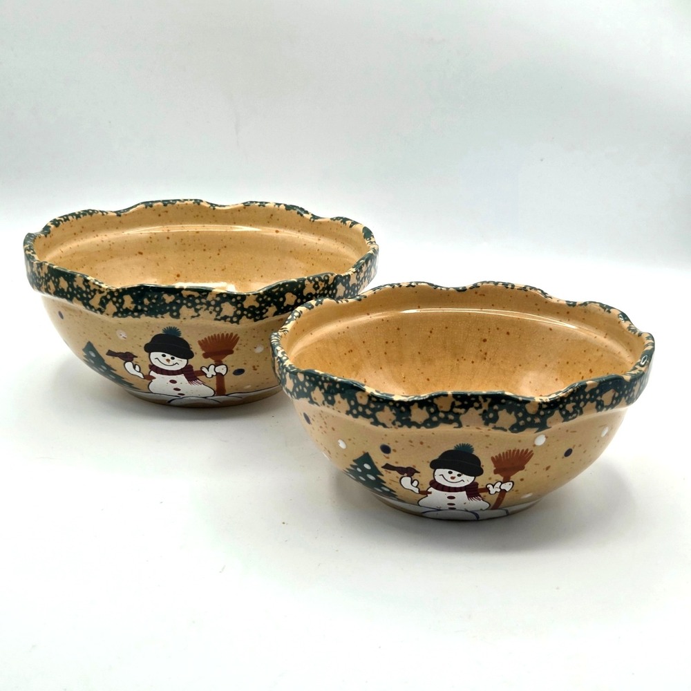 Set of 2 Snowman Serving Mixing Bowls Nesting Stackable
